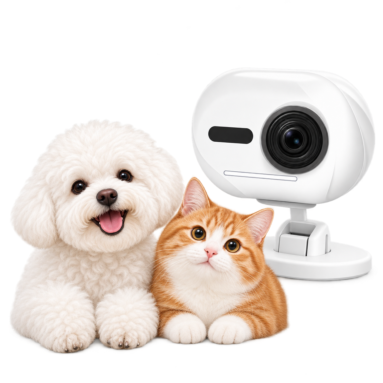 Petscast 白色寵物鏡頭、比熊犬與橘白貓